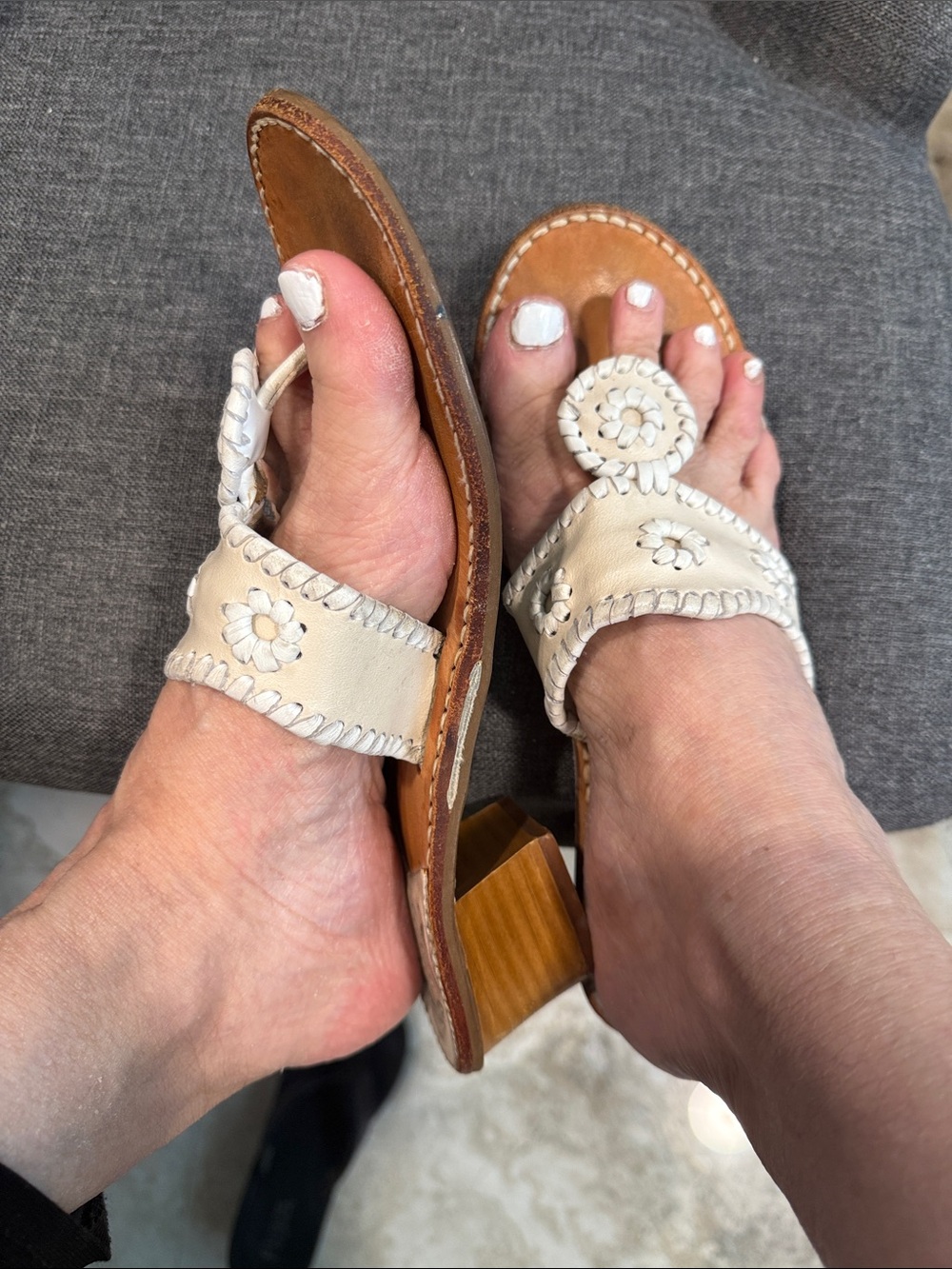 Jack Rogers Cream  genuine Leather  handcrafted USA Heeled Sandals
